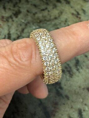 Goldoro Gold Filled Pavé CZ Statement Band Ring - Size 10 Sparkly Wide Band /NWT